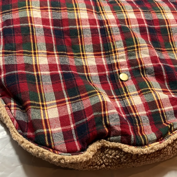 XL DOG COAT Sherpa fleece red blue PLAID cotton Jacket collared pockets shacket - Picture 8 of 11